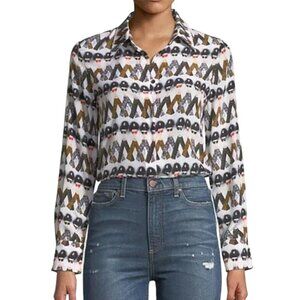 NEW Alice + Olivia Crazy Pants Print Willa Silk Blouse Size S